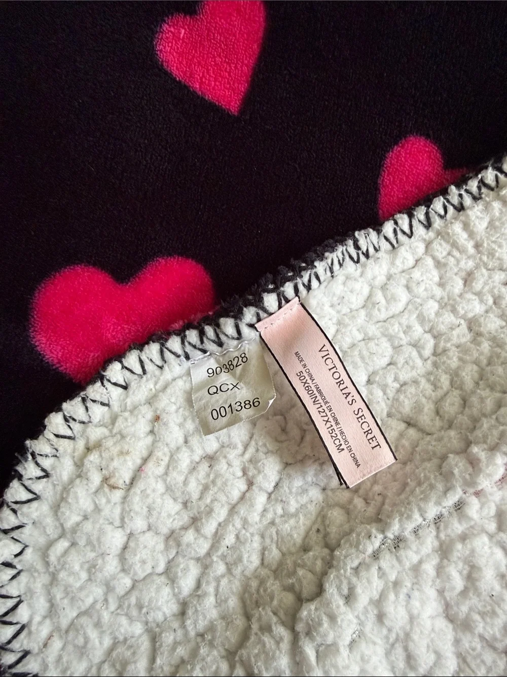 Victoria's Secret Black & Hot Pink Heart Throw Blanket